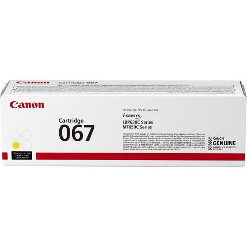 Canon CRG-067Y Original Yellow Toner Cartridge, genuine Canon toner for compatible Canon colour laser printers, delivering bright yellow colour, consistent print quality, and reliable performance for professional home and office printing.