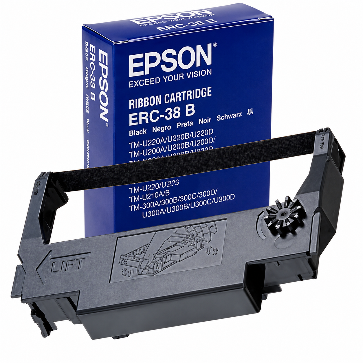 Epson Original Black/Red Ribbon ERC-38BR for TM-U220 and TM-U230 printers by Meimag Electronics, genuine Epson printer ribbon delivering clear black and red printing, reliable performance, and long-lasting durability for point-of-sale and receipt printing applications.