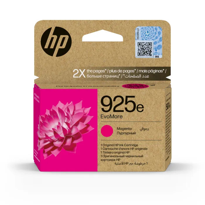 HP 925e EvoMore Magenta Original Ink Cartridge, genuine HP EvoMore ink cartridge for compatible HP printers, delivering rich magenta colour, consistent print quality, and reliable long-lasting performance for home and office printing.