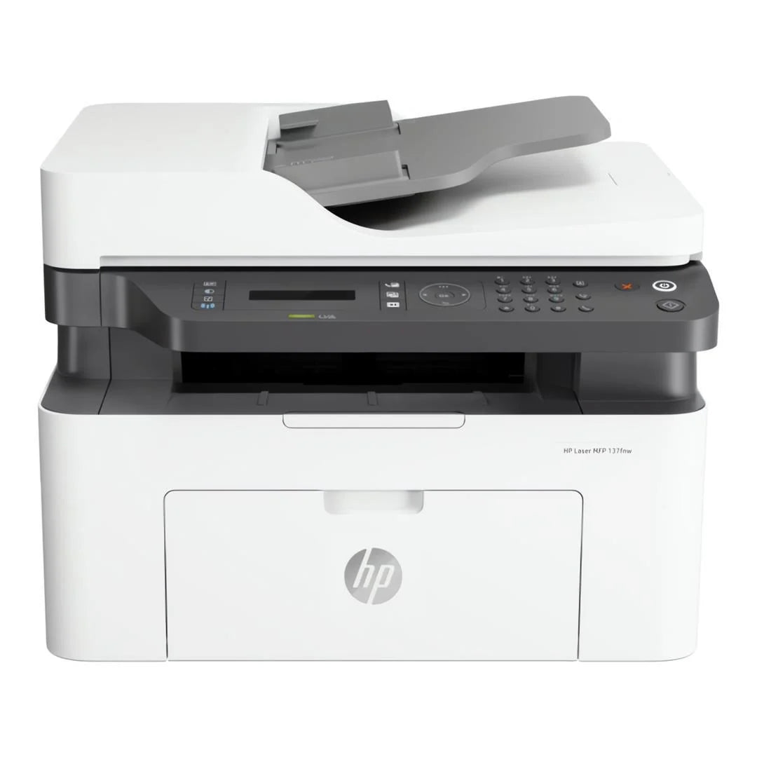 HP LaserJet MFP 137fnw Monochrome Laser Multifunction Printer with print, scan, copy, and fax functions, wireless connectivity, mobile printing, and fast black-and-white printing for home offices and small businesses.