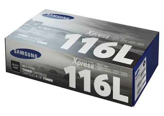 Samsung MLT-D116L High Yield Black Toner Cartridge, genuine Samsung high-yield toner for compatible Samsung laser printers, delivering sharp black text, professional-quality prints, and extended page yield for high-volume printing.