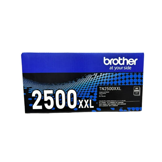 Brother TN-2500XXL original super high yield toner cartridge by Meimag, shown in a sleek black toner container.