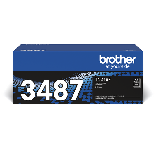 Brother TN-3487 Original Black Toner Cartridge, genuine Brother high-yield toner for compatible Brother laser printers, delivering sharp black text, professional-quality documents, consistent print quality, and reliable performance for high-volume office printing.