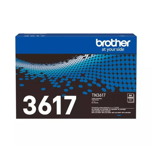 Brother TN-3617XL Original High Yield Black Toner Cartridge, genuine Brother toner for compatible Brother laser printers, delivering sharp black text, professional-quality documents, extended page yield, and reliable performance for high-volume office printing.