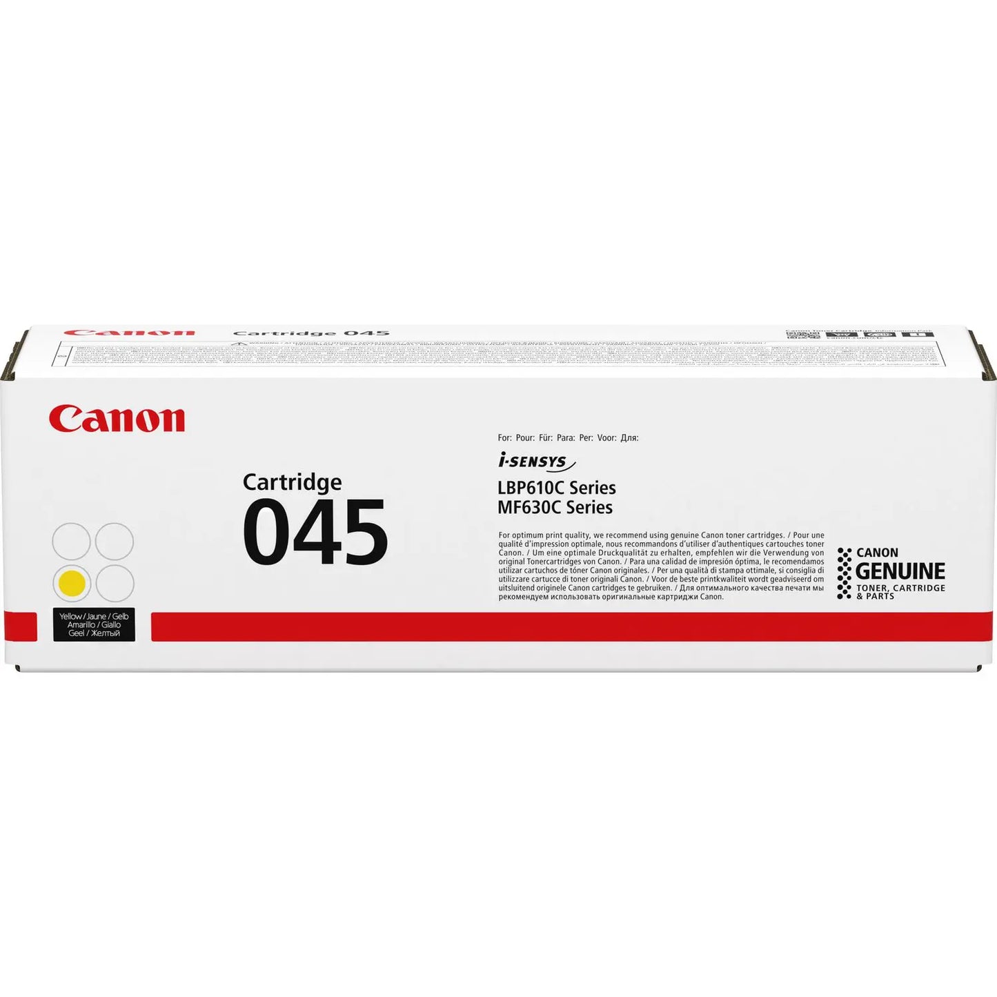 Canon CRG-045Y Original Yellow Toner Cartridge, genuine Canon toner for compatible colour laser printers, delivering bright yellow colour, consistent print quality, and reliable performance for professional home and office printing.