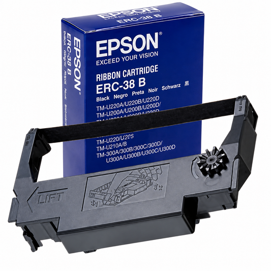 Epson Original Black/Red Ribbon ERC-38BR for TM-U220 and TM-U230 printers by Meimag Electronics, genuine Epson printer ribbon delivering clear black and red printing, reliable performance, and long-lasting durability for point-of-sale and receipt printing applications.
