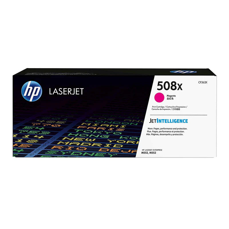 Meimag HP 508A Magenta LaserJet toner cartridge, original OEM toner for color laser printers, detailed view of the cartridge.