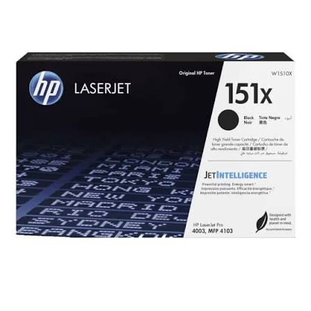 HP 151X Black Original Toner Cartridge (W1510X) for HP LaserJet Pro printers – genuine HP high-yield black toner delivering sharp text, consistent print quality and reliable performance.