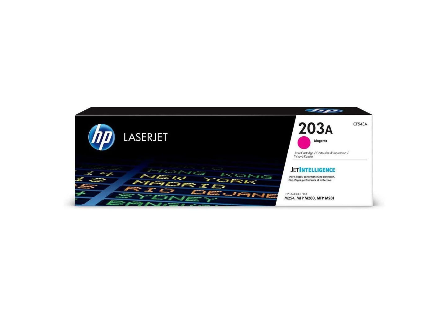 HP 203A (CF543A) Original Magenta Toner Cartridge, genuine HP LaserJet toner for compatible HP colour laser printers, delivering rich magenta colour, consistent print quality, and reliable performance for professional home and office printing.