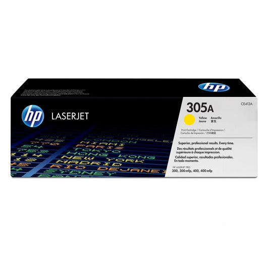 HP 305A (CE412A) Original Yellow Toner Cartridge, genuine HP LaserJet toner for compatible HP colour laser printers, delivering bright yellow colour, consistent print quality, and reliable performance for professional home and office printing.