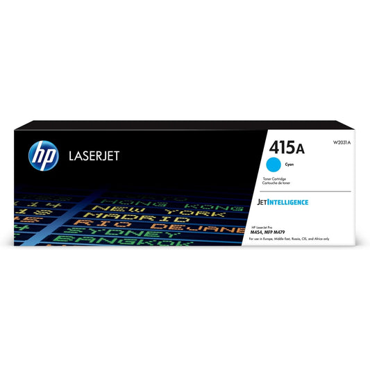 HP 415A Cyan Original Toner Cartridge (W2031A) for HP Color LaserJet Pro printers – genuine HP cyan toner delivering vibrant colours, consistent print quality and reliable performance.
