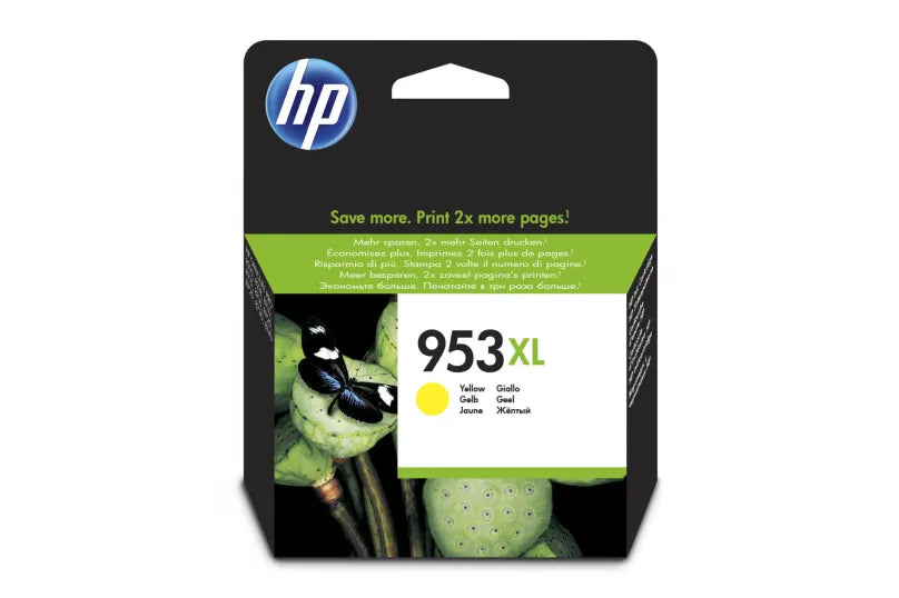 HP 953XL High Yield Yellow Original Ink Cartridge, genuine HP high-yield ink cartridge for compatible HP OfficeJet printers, delivering bright yellow colour, consistent print quality, and long-lasting performance for high-volume printing.