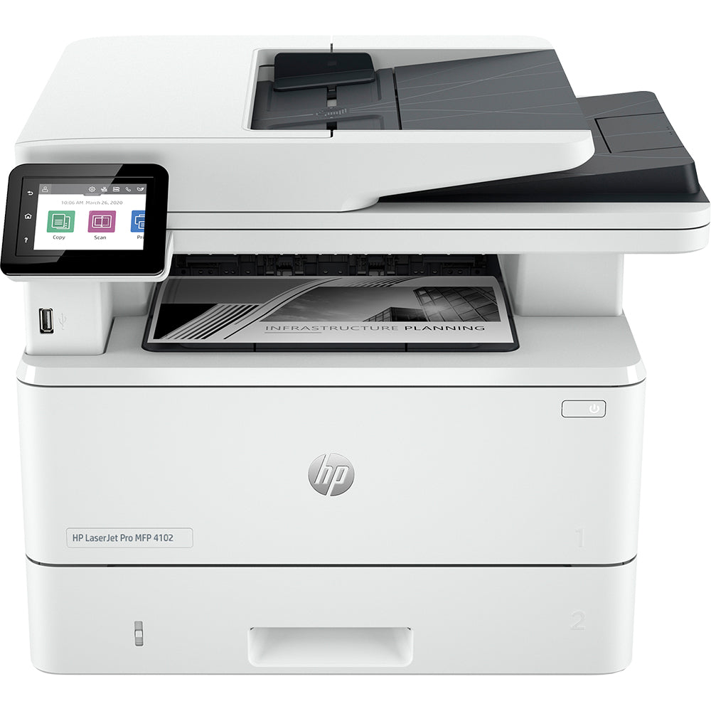 HP LaserJet Pro MFP 4103dw Monochrome Multifunction Laser Printer with wireless printing, automatic duplex, print, scan and copy for fast, reliable office productivity.