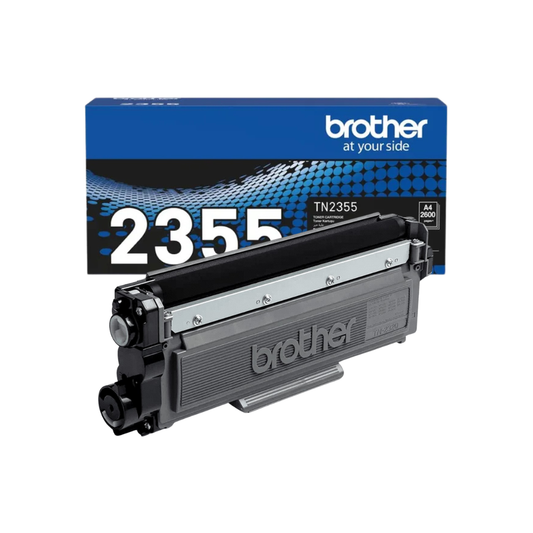 Original Brother TN2355 High Yield Black Laser Toner Cartridge by Meimag Electronics, genuine Brother high-capacity black toner cartridge designed for crisp text, sharp graphics, consistent print quality, and reliable performance in compatible Brother laser printers.